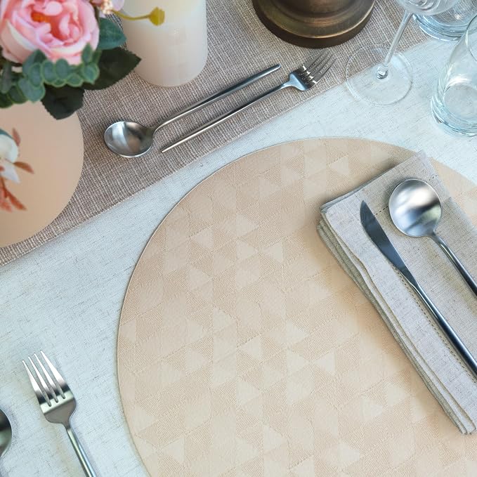 Jovono Upgraded 15" Round Placemats Set of 8, Waterproof & Oil-Proof, Non-Slip Reversible Washable Big Table Mats, Spill-Proof for Kids Families, Restaurant, Hotel, Kitchen, Indoor, Beige - Image 2
