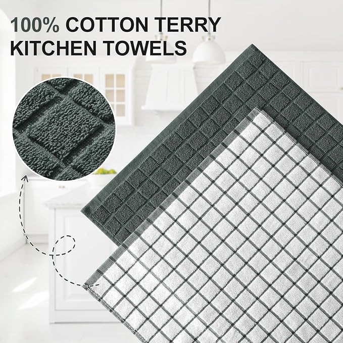 Homaxy Large Premium Cotton Kitchen Towels 16"x 28", 4 Pack, Dark Green | Natural Ring Spun 390 GSM Dish Towels, Super Absorbent Terry Kitchen Hand Towels, Soft Tea Towels with Hanging Loop - Image 2