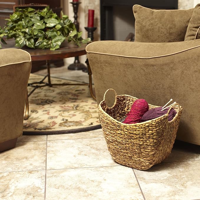 Household Essentials ML-4002 Tall Water Hyacinth Wicker Basket with Handles | Natural, Brown, Natural - Image 9