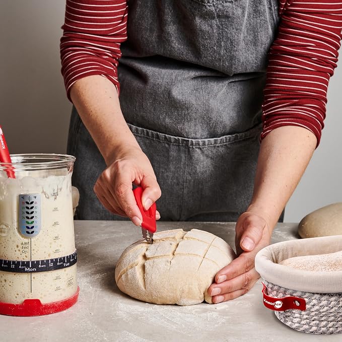 KneadAce Sourdough Starter Kit – 34oz Starter Jar, 2 Oval Banneton Proofing Baskets, Magnetic Bread Lame for Scoring – Gift for Bakers & Complete Sourdough Bread Baking Set - Image 9