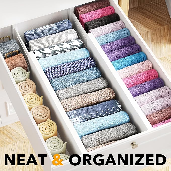 SpaceAid Bamboo 4 Pack Dresser Drawer Dividers, 4.65“ High Adjustable 17“-22” Drawer Organizers, Expandable Organization for Clothing, Clothes, Dressers, White - Image 2