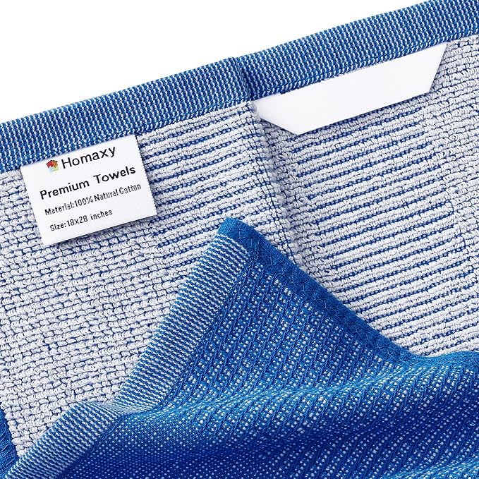 Homaxy 380 GSM Cotton Premium Kitchen Towels 6 Pack, 18"x 28", Blueberry | Flat and Terry Dish Towels, Highly Absorbent Tea Towel Set with Hanging Loop, Soft Utility Kitchen Hand Towels - Image 2