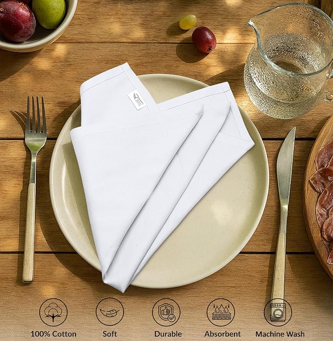 Ruvanti Cloth Napkins Set of 6, 100% Cotton High GSM 18x18 Inches Soft, Washable, Highly Durable & Absorbent, Perfect for Parties, Christmas, Thanksgiving Dinners – White - Image 3