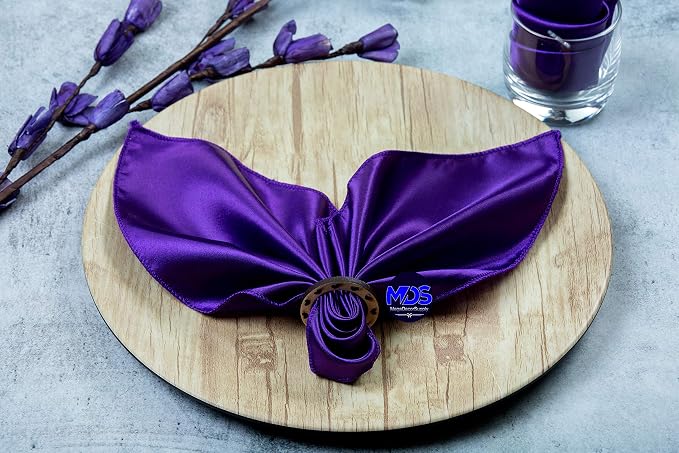 Set of 100 PCS Satin Napkin 12x12 Inch Square, Dinner Table Napkins for Wedding, Bulk Silky Sateen Cloth Napkins for Restaurant Banquet Graduation Birthday Party Decoration - Purple - Image 6