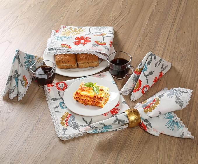 Bedding Craft Cloth Dinner Napkins Set of 12 – 18x18 Multicolor Lace Print – Durable Stylish Fabric Napkins Perfect for Dining, Weddings & Table Décor - Image 2