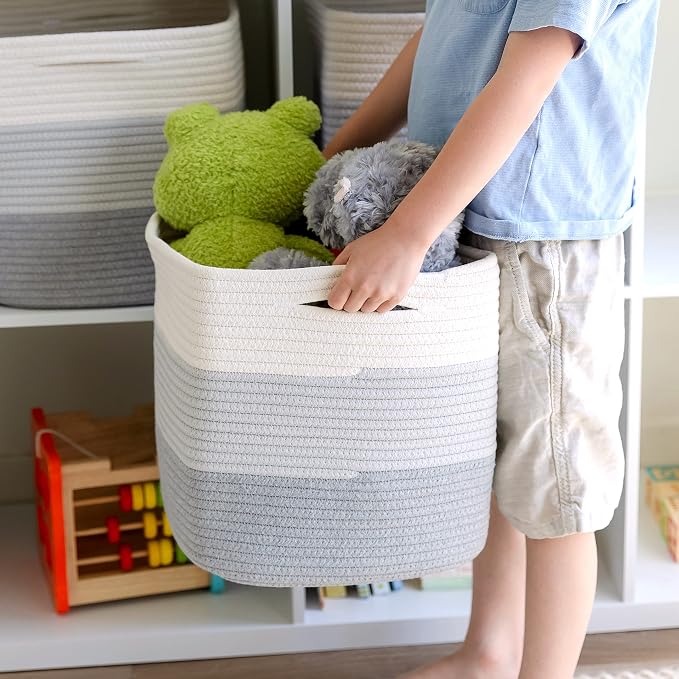 NaturalCozy Storage Cubes 11 Inch Cotton Rope Woven Baskets for Organizing, 3-Pack | Cube Storage Bin | Square Storage Baskets for Shelves Organizer, Classroom, Kids Toy Bins, Closet, Baby Nursery - Image 9