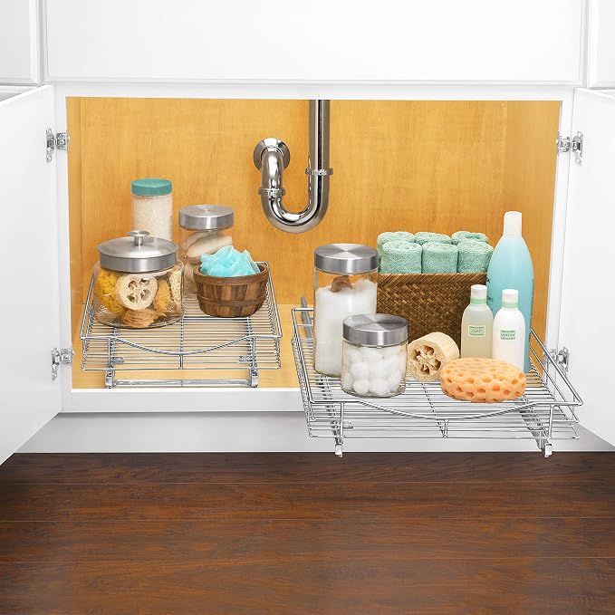 LYNK PROFESSIONAL® Pull Out Cabinet Organizer, 11" x 21" Slide Out Cabinet Organizer Pull Out Drawer – Pull Out Shelves for Kitchen Cabinets – Under Sink Organizers - Lifetime Ltd. Warranty, Chrome - Image 9