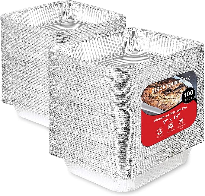 Stock Your Home Aluminum Pans 9x13 Disposable Foil Baking Pans (Pack Of 100) - Half Size Steam Table Deep Pans - Tin Foil Pans Great for Cooking, Heating, Storing, Prepping Food by StockYourHome