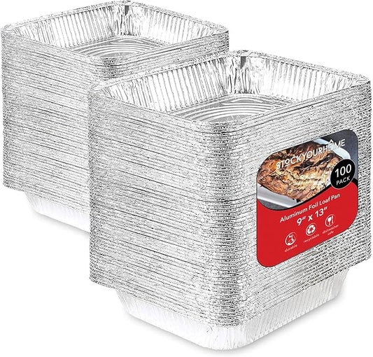 Stock Your Home Aluminum Pans 9x13 Disposable Foil Baking Pans (Pack Of 100) - Half Size Steam Table Deep Pans - Tin Foil Pans Great for Cooking, Heating, Storing, Prepping Food by StockYourHome