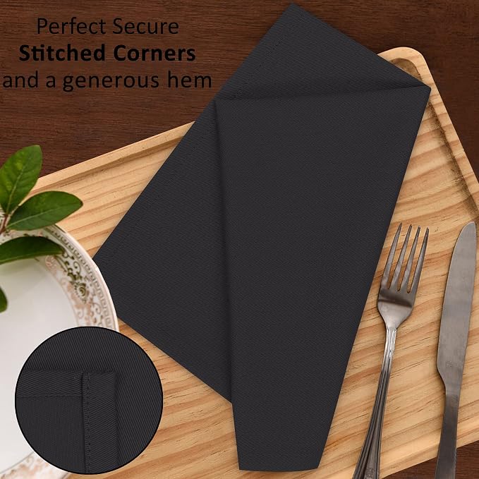 Ruvanti Cloth Napkins set of 12, 18x18 Inches Napkins Cloth Washable, Soft, Durable, Absorbent, Cotton Blend. Table Dinner Napkins Cloth for Hotel, Lunch, Restaurant, Weddings, Events, Parties - Black - Image 2