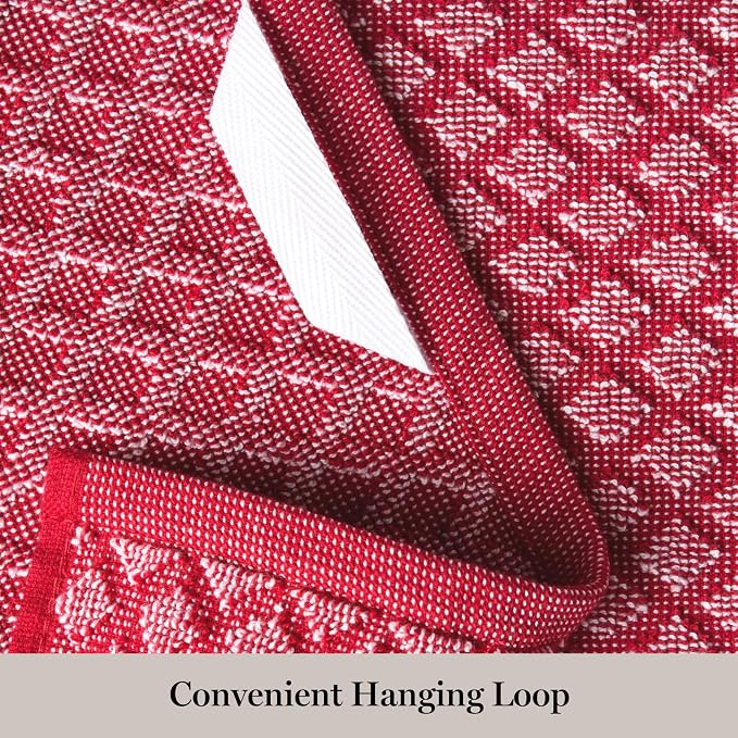 Martha Stewart Honeycomb Chambray Textured Kitchen Towel 4-Pack Set, 100% Cotton with Absorbent Terrycloth, Decorative Kitchen Towels, Red, 16"x28" - Image 4