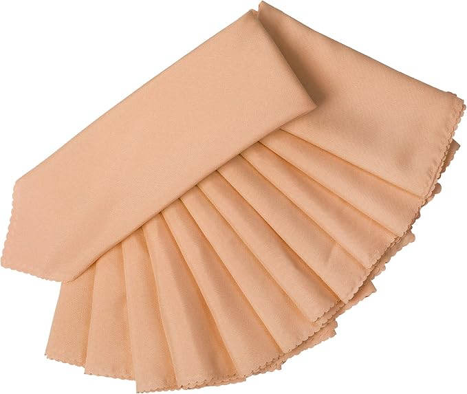 Pack of 25 Polyester Napkins 17 x 17 Inch Square with Scalloped Edge, Plain Washable Reusable Dining Table Cloth Napkin for Wedding Party Banquet Home Restaurant Bistro Decoration - Peach - Image 2