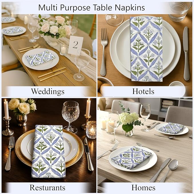 Light Steel Blue Hand Block Print 100% Cotton Napkins 18" x 18" (Set of 4) Reuseable Kitchen Napkins Cloth Decor Dinner Party Wedding Cocktail Gift for Spring, Easter, Summer - Image 8