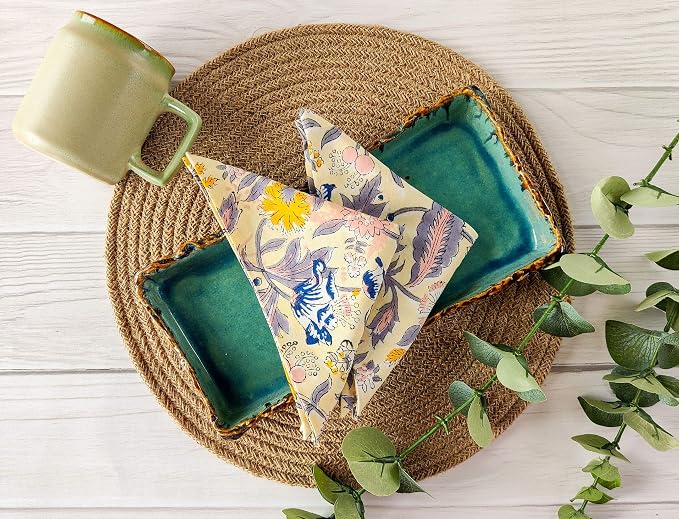Craftbot Cotton Print Dinner Napkins 18x18 inches - Washable Cloth Napkins Set of 6 - Everyday Use or Dinner Party and Events - Light Yellow Indian Block Printed Fabric - Image 2