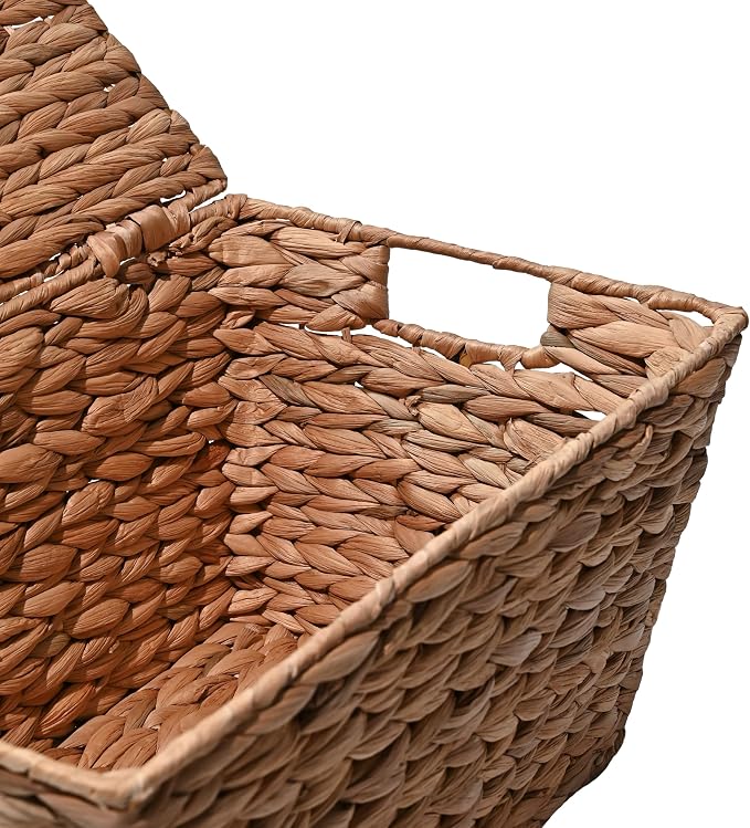happimess Wilder Hyacinth Storage Baskets with Lids 16", Natural, Set of 2 | Farmhouse Style, Woven Wicker, Built-in Handles, Metal Frame Construction, Nesting For Easy Organization, Rectangular - Image 4