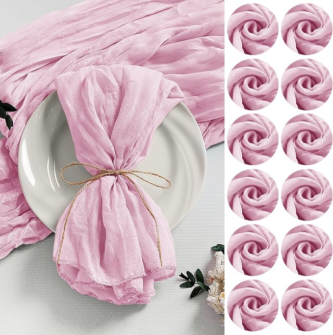 LZY 120 Pack Gauze Cheesecloth Napkins 20x20 Inch Dinner Cloth Napkins, Soft Boho Table Napkins Rustic Wrinkled Cheese Cloth Napkins Bulk for Wedding Party Baby Shower Event Decor (Pink) by Lightupyourparty