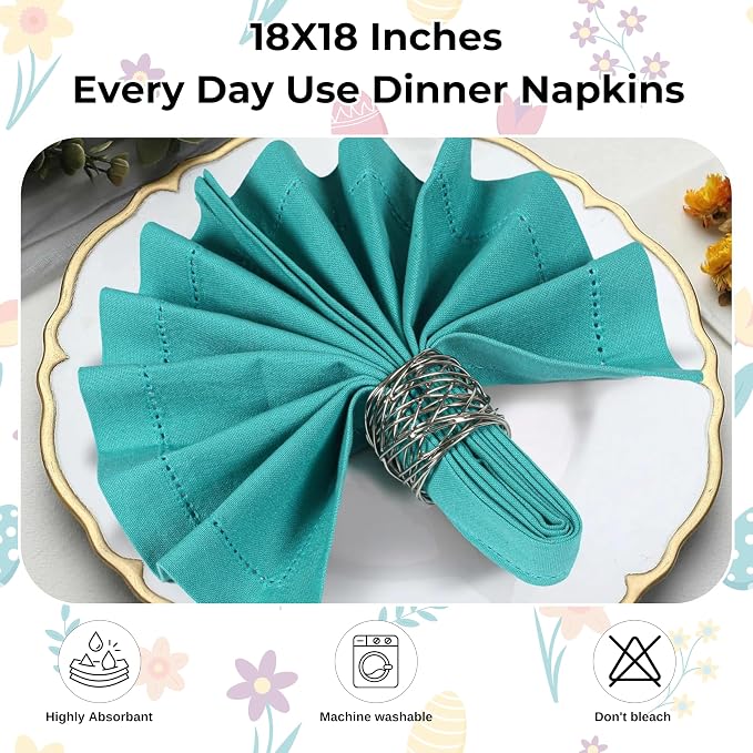 Bedding Craft Cotton Cloth Dinner Napkins Set of 12 – 18x18 Latigo Bay Teal with Hemstitched Mitered Corners – Machine Washable Reusable Napkins for Weddings, Parties & Daily Use - Image 5