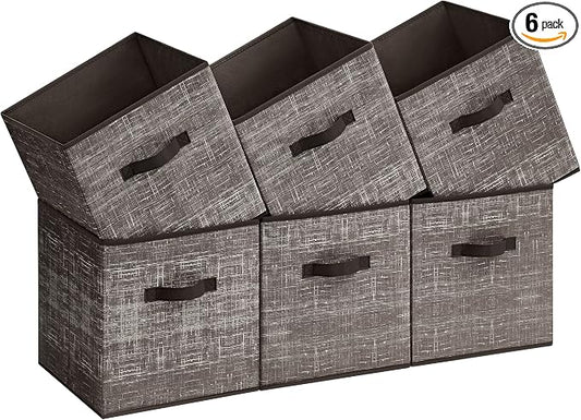 SONGMICS Storage Cubes, 13-Inch Non-Woven Fabric Bins with Double Handles, Set of 6, Closet Organizers for Shelves, Foldable, for Clothes, Walnut Color UROB033K02 by Unknown