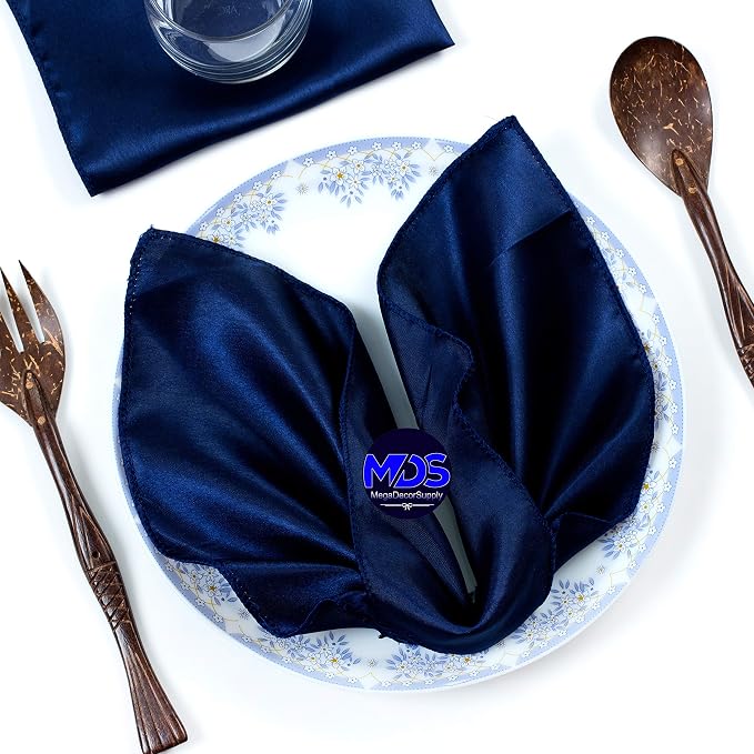 Set of 100 PCS Satin Napkin 12x12 Inch Square, Dinner Table Napkins for Wedding, Bulk Silky Sateen Cloth Napkins for Restaurant Banquet Graduation Birthday Party Decoration - Navy Blue by MDS