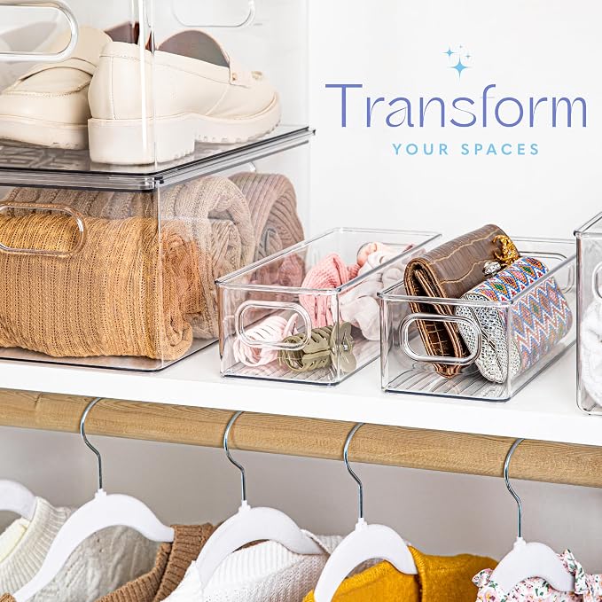 Plastic Food Storage Clear Container Bin with Handles for Organizing Kitchen, Pantry, Refrigerator, Freezer, Pantry, Cabinet, Closet, Bathroom. 10"X4"3" - Image 2