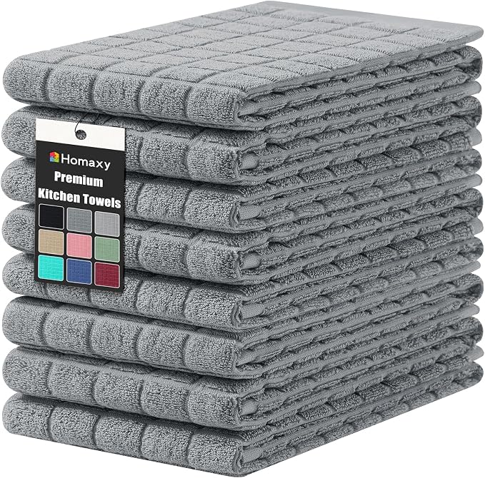 Homaxy Premium Ring Spun Cotton 390 GSM Kitchen Towels, 6 Pack, Grey | 16" x 28" Large Dish Towels, Super Absorbent Terry Hand Towels, Soft Tea Towels with Hanging Loops by Homaxy
