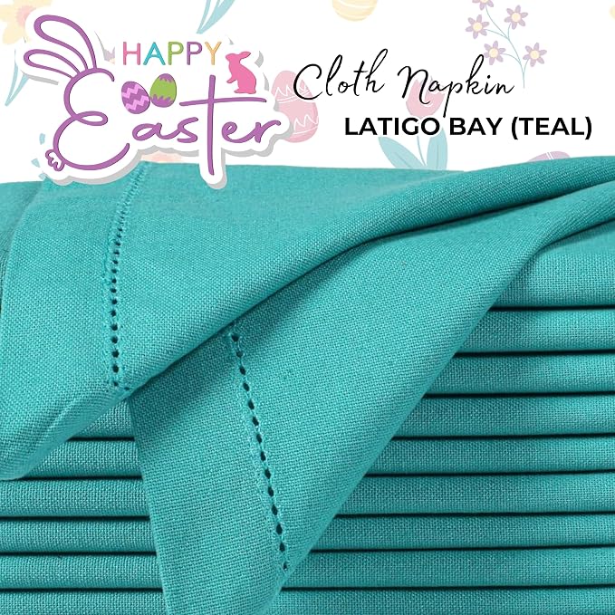 Bedding Craft Cotton Cloth Dinner Napkins Set of 12 – 18x18 Latigo Bay Teal with Hemstitched Mitered Corners – Machine Washable Reusable Napkins for Weddings, Parties & Daily Use - Image 4