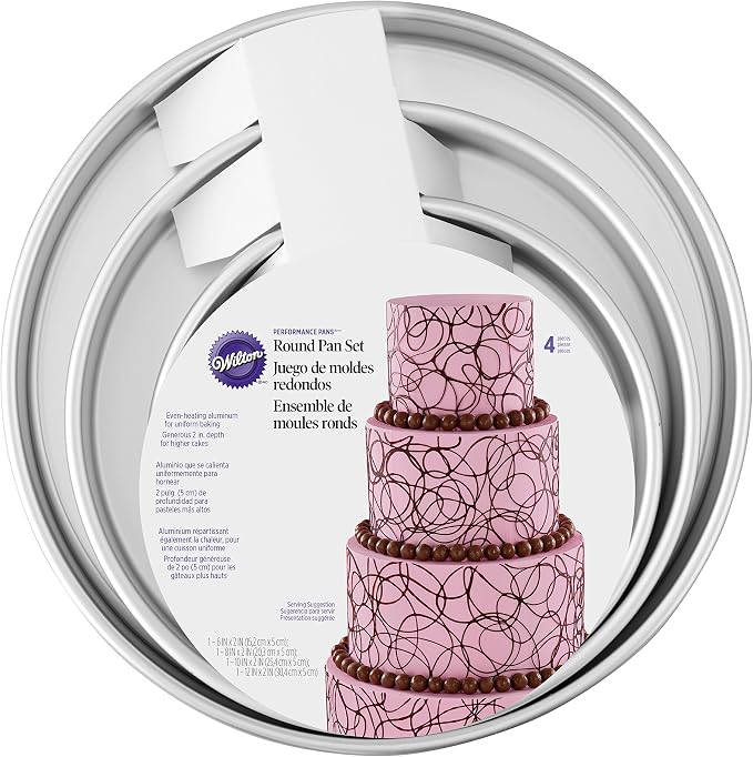 Wilton Round Cake Pans, Aluminum, 4 Piece Set (6-Inch, 8-Inch, 10-Inch and 12-Inch Cakes) Adjustable Cake Leveler - Image 3