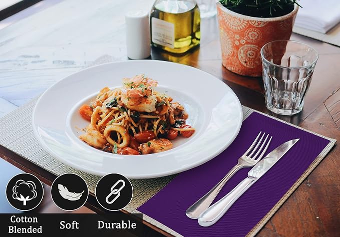 RUVANTI Bundle of 12-Pack Cloth Napkins Purple with 12-Pack Cloth Napkins Orange/Fall (18x18 Inch) Cotton Blend. Soft, Washable Kitchen Linen for Dinner, Weddings & Cocktail Parties. - Image 2