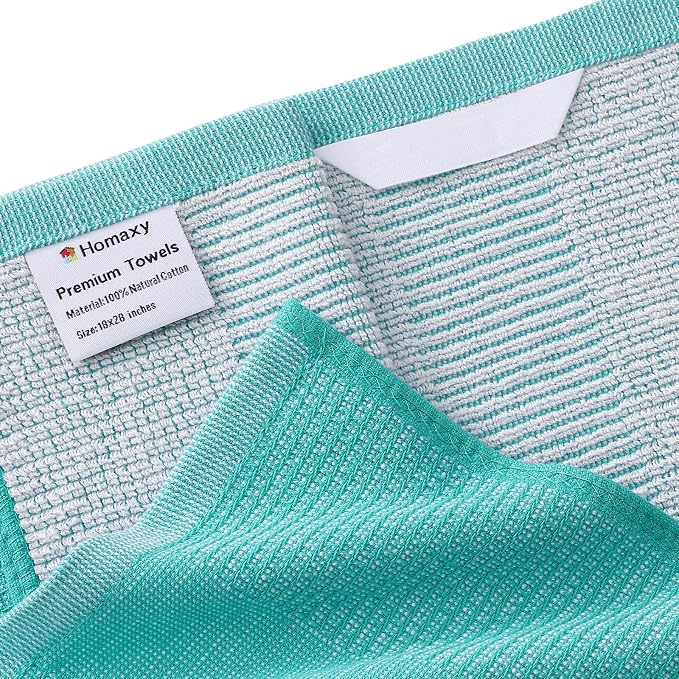 Homaxy 380 GSM Cotton Premium Kitchen Towels 3 Pack, 18"x 28", Teal | Flat and Terry Dish Towels, Highly Absorbent Tea Towel Set with Hanging Loop, Soft Utility Kitchen Hand Towels - Image 2