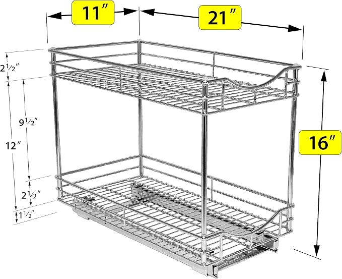 LYNK PROFESSIONAL® Pull Out Cabinet Organizer - 11" x 21" - Slide Out Cabinet Organizer for Kitchens - Sliding Shelves - Pull Out Drawer, Pots and Pans Storage - Lifetime Ltd Warranty - 2 Tier - Image 5