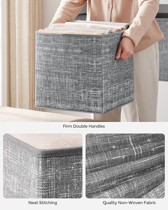 SONGMICS Storage Cubes, 13-Inch Non-Woven Fabric Bins with Double Handles, Set of 6, Closet Organizers for Shelves, Foldable, for Clothes, Cattail Gray UROB033G01 - Image 5