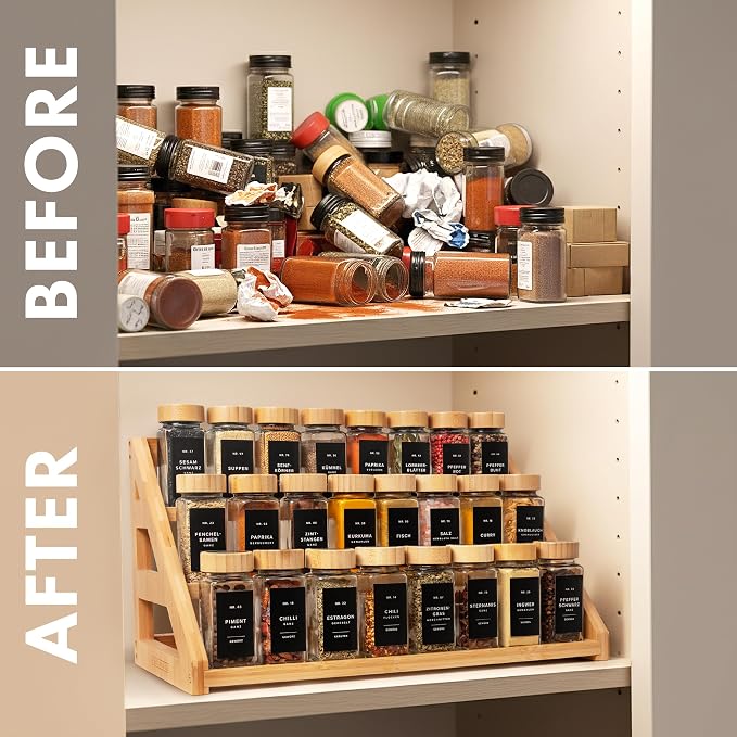 3 Tier Bamboo Spice Rack Organizer for Cabinet – Fits 24 Spice Jars, 17.5” Wide Countertop & Cabinet Organizer for Kitchen Organization, Seasoning Organizer Shelf (Jars Not Included) - Image 6