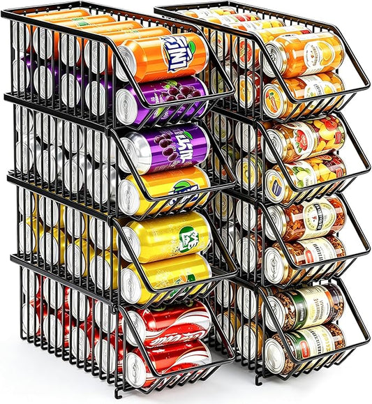 Stackable Soda Can Dispenser Organizer Rack, Stacking Can Dispensers Refrigerator Organizer Bins Pop Soda Organizer Dispenser Canned For Fridge, Freezer, Kitchen, Cabinets (8, Black) by Boeetech