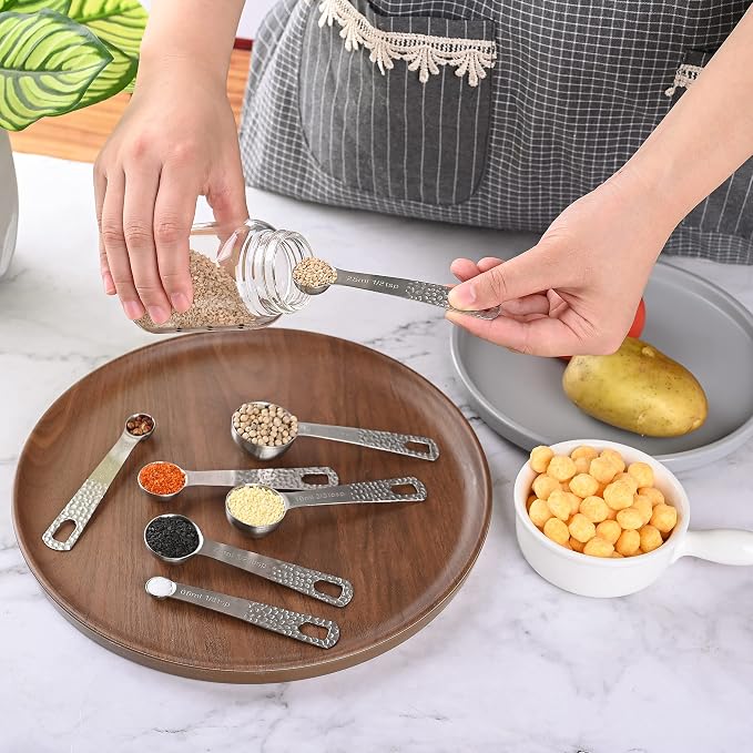 18/8 Stainless Steel Measuring Cups and Spoons Set 14 for Baking & Kitchen, Metric & US Metal 6 Measuring Cups and 7 Measuring Spoons with 1 Leveler - Image 7