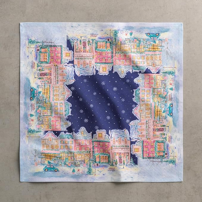 Maison d' Hermine Cloth Napkins Set of 4 Reusable 100% Cotton (20" x 20") | Everyday Square Napkins Cloth Washable Dinner Wedding Restaurant Kitchen Thanksgiving Christmas - Christmas Market - Blue - Image 8