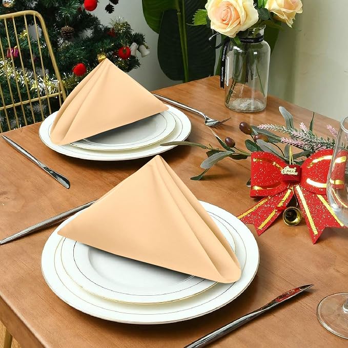 Ruvanti Cloth Napkins Set of 4, 18x18 Inches Napkins Cloth Washable, Soft, Durable, Absorbent, Cotton Blend. Table Dinner Napkins Cloth for Hotel, Lunch, Restaurant, Wedding Parties - Ivory Gold - Image 5