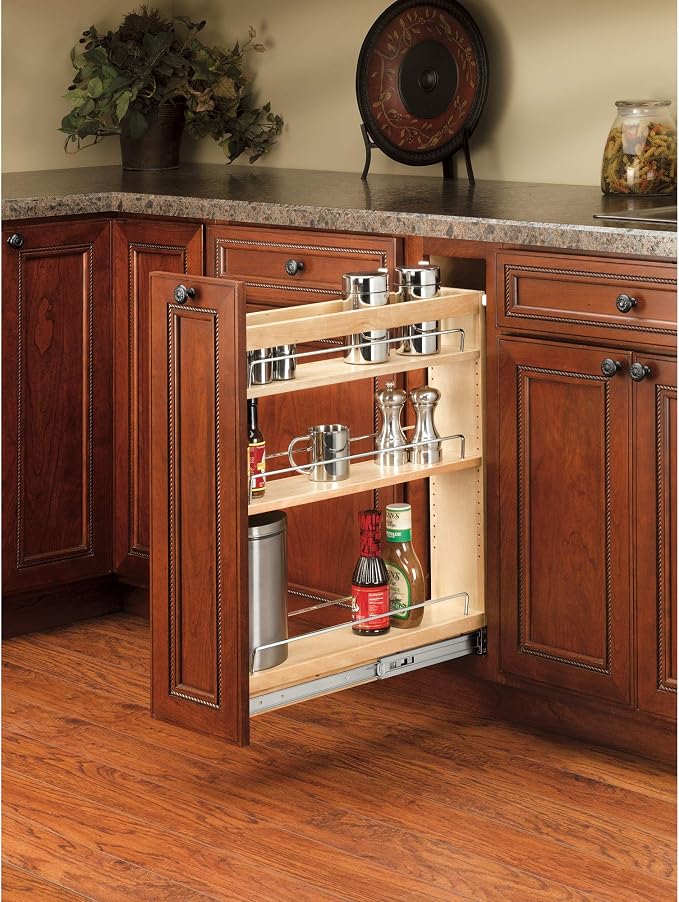 Rev-A-Shelf Maple Pullout Organizer for Full Height Base Vanity Cabinets, Full Extension Slides & Adjustable Shelves, Min Opening Width of 5.5",448-BC19-5C - Image 6