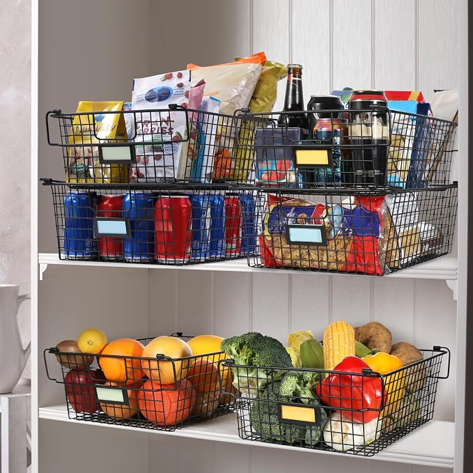 4 Pack [ XXXL Large ] STACKABLE Wire Baskets for Organizing - Pantry Storage and Organization Metal Bins for Produce, Food, Fruit - Kitchen Bathroom Closet Cabinet, Countertop, Under Sink Organizer - Image 4
