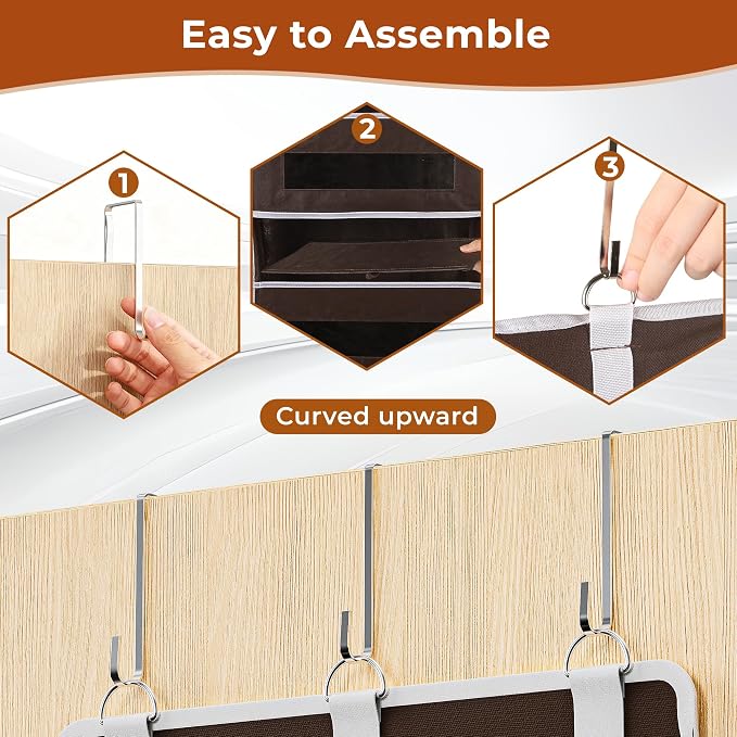 2 Pack 5 Tier Over The Door Organizer - Large Capacity Behind Door Hanging Shelves with 10 Mesh Pockets and Clear Windows, Closet Organizers and Storage for Bathroom, Bedroom, Nursery, Brown - Image 6