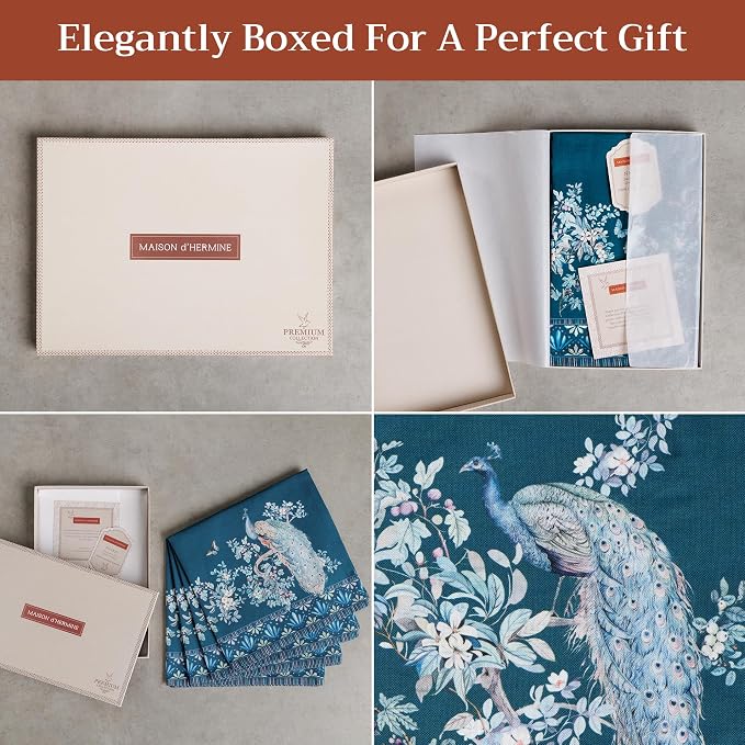 Maison d' Hermine Cloth Napkins Set of 4 100% Combed Cotton (20" x 20") | Everyday Square Napkins Cloth Washable Dinner Party Wedding Hotel Kitchen Spring Summer - Peacock Utopia - Deep Sea - Image 6