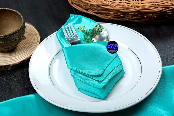 Set of 100 PCS Satin Napkin 12x12 Inch Square, Dinner Table Napkins for Wedding, Bulk Silky Sateen Cloth Napkins for Restaurant Banquet Graduation Birthday Party Decoration - Teal - Image 6