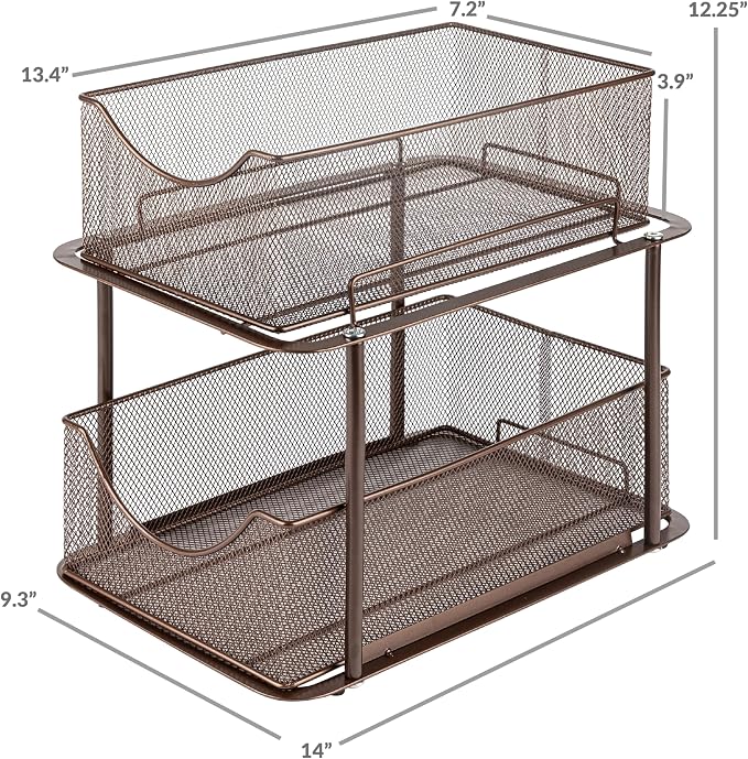 Sorbus 2 Tier Metal Under Sink Organizer for Bathroom, Kitchen, Strong Steel Mesh Sliding Drawers for Under Sink, Under Cabinet, Closet, Kitchen, Pantry, Bathroom Organizers and Storage (Brown) - Image 3