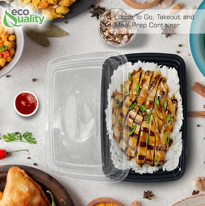 38 oz Reusable Food Storage 150 Pack Containers with Lids Rectangular BPA Free Freezer, Microwave & Dishwasher Safe – Airtight & Watertight Stackable, Lunch Meal Prep, To-Go, Bento Box - Image 7