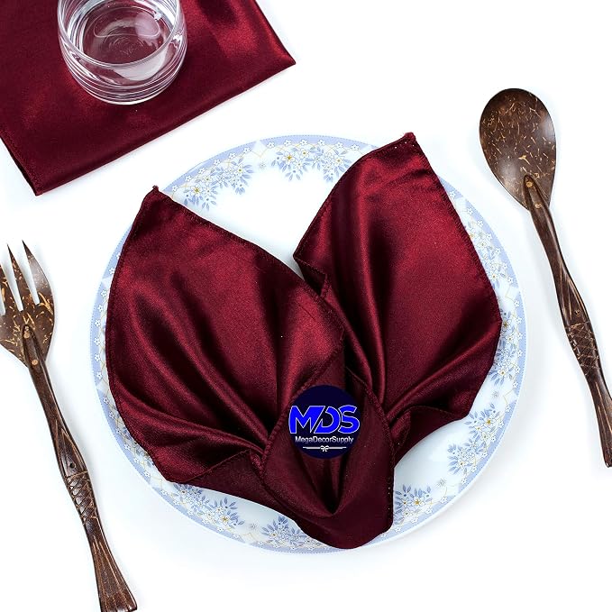 Set of 100 PCS Satin Napkin 12x12 Inch Square, Dinner Table Napkins for Wedding, Bulk Silky Sateen Cloth Napkins for Restaurant Banquet Graduation Birthday Party Decoration - Maroon by MDS