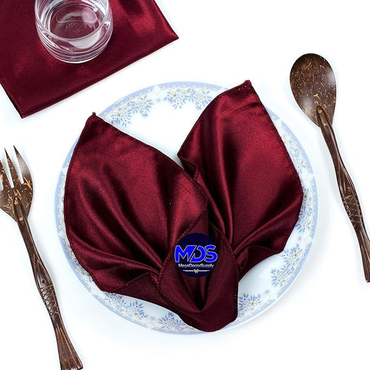 Set of 100 PCS Satin Napkin 12x12 Inch Square, Dinner Table Napkins for Wedding, Bulk Silky Sateen Cloth Napkins for Restaurant Banquet Graduation Birthday Party Decoration - Maroon by MDS