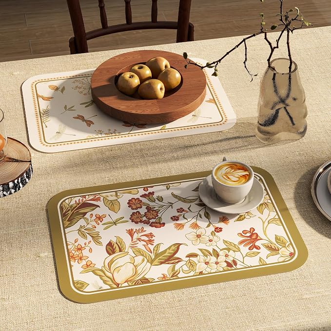 Vinyl Waterproof Placemats Set of 6 Rectangular,12"*17"-Grace A | Wipeable Beautiful Print Place Mats,Stain Resistant,Heat Resistant,Everyday Meals,Kitchen,Dinning,Holiday,Decor - Image 2