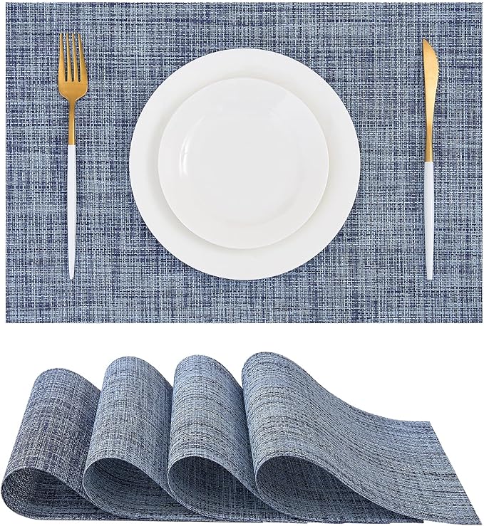 Leetaltree Woven Vinyl Placemats Set of 4, Deep Navy | OEKO-TEX, Washable Durable Vinyl Woven Table Mats，Heat Resistant Non-Slip Place mats for for Indoor & Outdoor Dining by Leetaltree-ArtatEveryTable