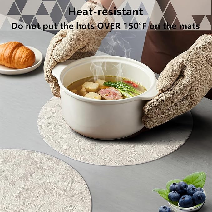 Jovono Upgraded 15" Round Placemats Set of 8, Waterproof & Oil-Proof, Non-Slip Reversible Washable Big Table Mats, Spill-Proof for Kids Families, Restaurant, Hotel, Kitchen, Indoor, Beige - Image 7