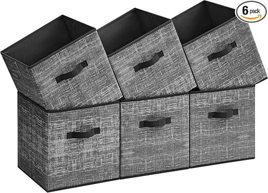 SONGMICS Storage Cubes, 13-Inch Non-Woven Fabric Bins with Double Handles, Set of 6, Closet Organizers for Shelves, Foldable, for Clothes, Classic Black UROB033B01 by Unknown