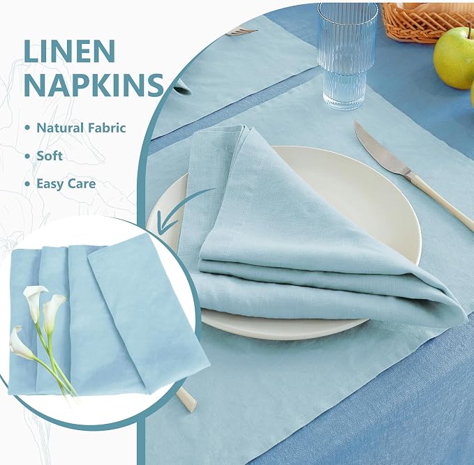 100% Linen Napkins 20x20Inch Set of 4,Cloth Napkins Dinner Napkins,Stone Washed Natural French Flax Napkins for Weddings,Decorative Easter,Mother's Day(Baby Blue) - Image 3